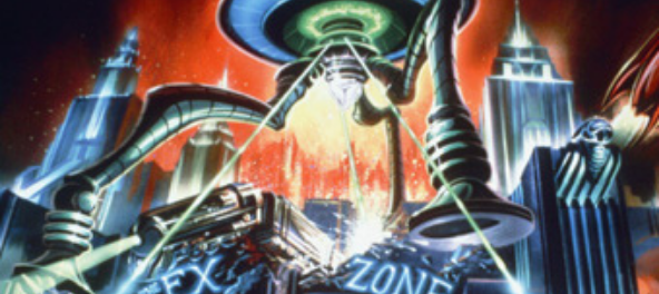 Alien invasion in futuristic cityscape illustration.